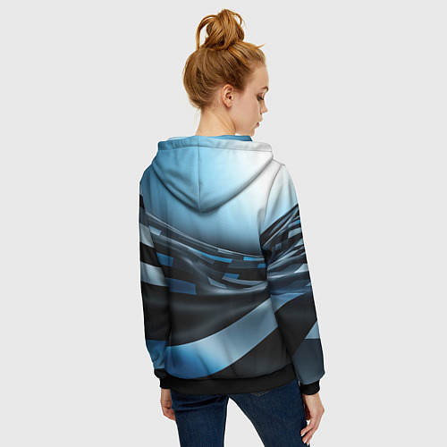 Женская толстовка на молнии Черно-синий абстрактный спортивный стиль / 3D-Черный – фото 4