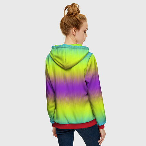 Женская толстовка на молнии Неоновые салатовые и фиолетовые полосы / 3D-Красный – фото 4