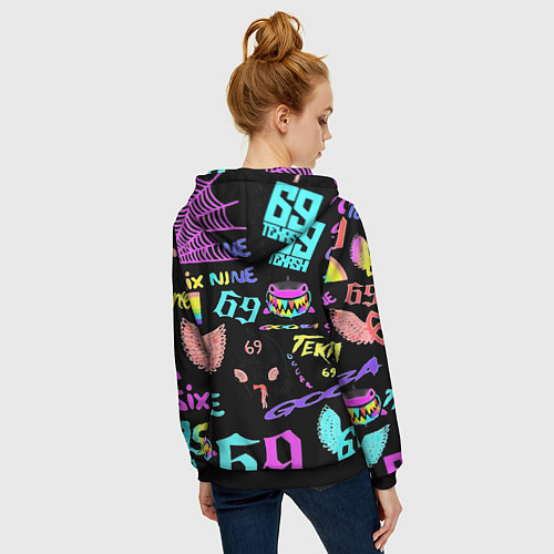 Женская толстовка на молнии 6ix9ine logo rap bend / 3D-Черный – фото 4
