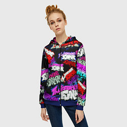 Толстовка на молнии женская Friday Night Funkin стикеры, цвет: 3D-синий — фото 2