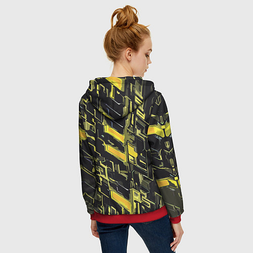 Женская толстовка на молнии Жёлтые неоновые линии / 3D-Красный – фото 4