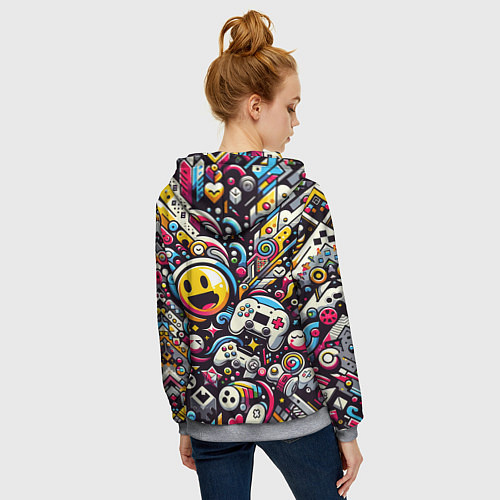 Женская толстовка на молнии Паттерн с играми / 3D-Меланж – фото 4