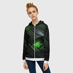 Толстовка на молнии женская Металл и зеленый яркий неоновый свет, цвет: 3D-белый — фото 2