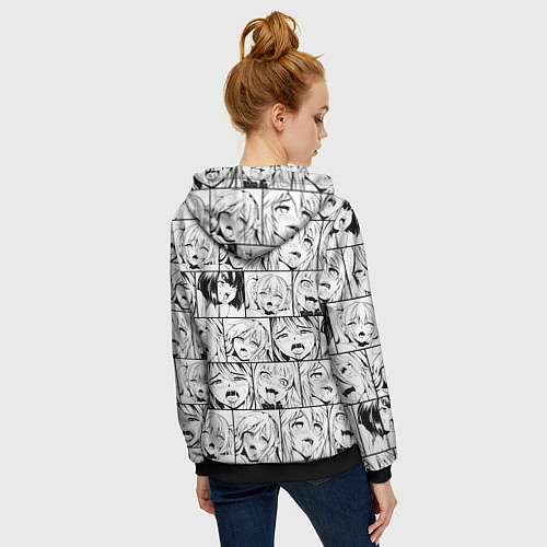 Женская толстовка на молнии Ahegao pattern / 3D-Черный – фото 4