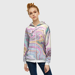 Толстовка на молнии женская Мрамор узор разноцветный, цвет: 3D-белый — фото 2