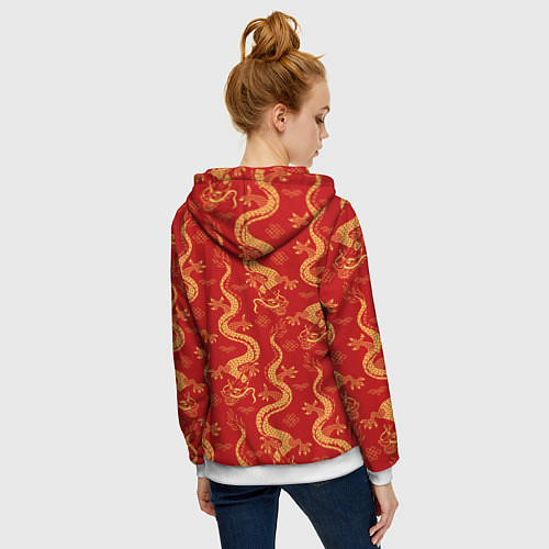 Женская толстовка на молнии Желтый - дракон / 3D-Белый – фото 4