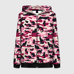 Толстовка на молнии женская Камуфляжные розовые котики, цвет: 3D-черный