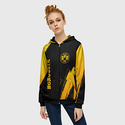 Толстовка на молнии женская Borussia - gold gradient вертикально, цвет: 3D-черный — фото 2