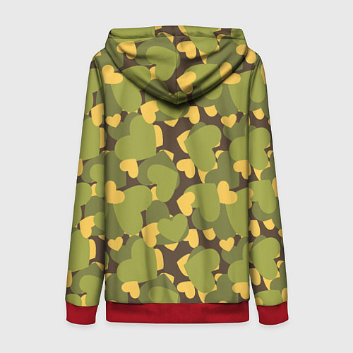 Женская толстовка на молнии Сердечки - камуфляж / 3D-Красный – фото 2