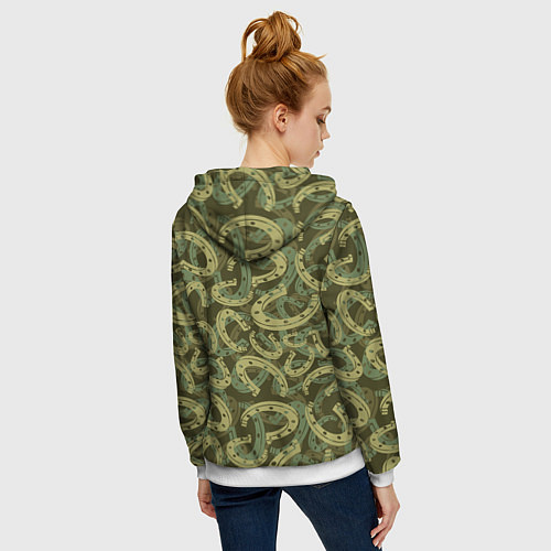 Женская толстовка на молнии Подковы - камуфляж / 3D-Белый – фото 4