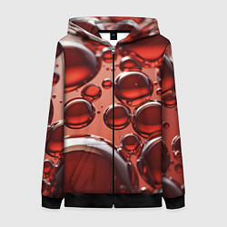 Толстовка на молнии женская Крупные красные капли, цвет: 3D-черный