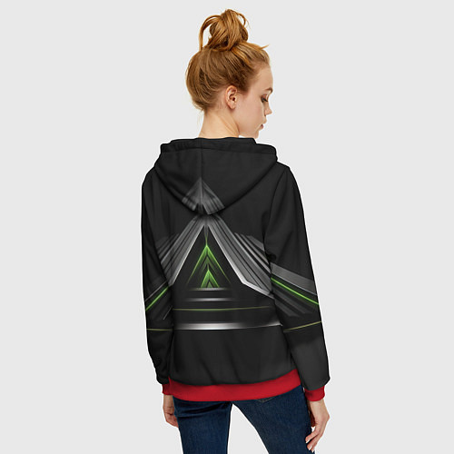 Женская толстовка на молнии Black green abstract nvidia style / 3D-Красный – фото 4