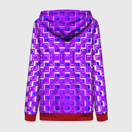 Женская толстовка на молнии Фиолетовые квадраты на белом фоне / 3D-Красный – фото 2