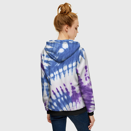 Женская толстовка на молнии Сине-фиолетовый узор тай дай / 3D-Черный – фото 4