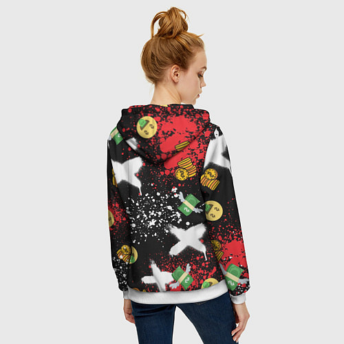 Женская толстовка на молнии Денежные смайлики и пачки долларов с крыльями / 3D-Белый – фото 4