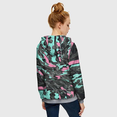 Женская толстовка на молнии Бирюзово-розовый камуфляж / 3D-Меланж – фото 4