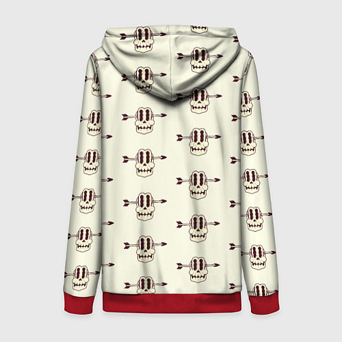 Женская толстовка на молнии Узор из пробитого стрелой черепа / 3D-Красный – фото 2