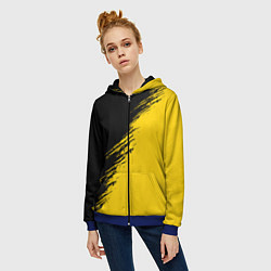 Толстовка на молнии женская Черные штрихи на желтом фоне, цвет: 3D-синий — фото 2