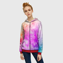 Толстовка на молнии женская Colorful smoke 1, цвет: 3D-красный — фото 2