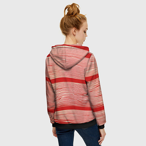 Женская толстовка на молнии В красную полосочку / 3D-Черный – фото 4