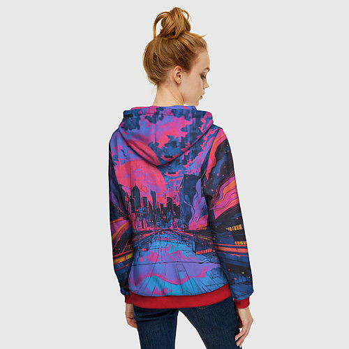 Женская толстовка на молнии Город в психоделических цветах / 3D-Красный – фото 4