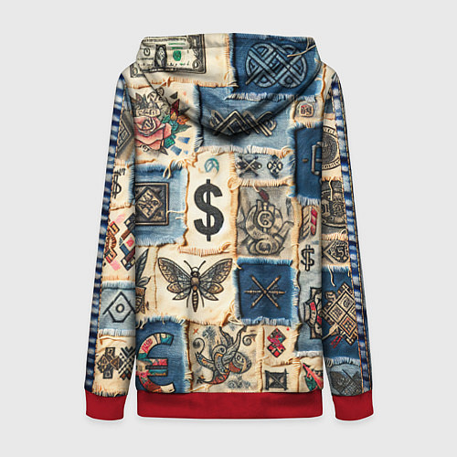 Женская толстовка на молнии Баксы и девушки на дениме - пэчворк / 3D-Красный – фото 2