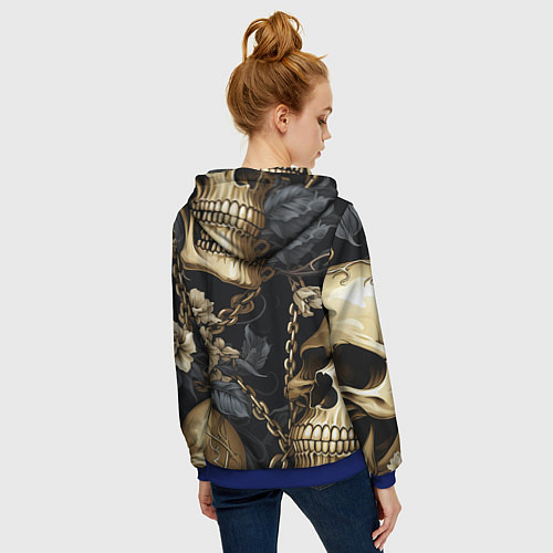 Женская толстовка на молнии Золотые черепа с цепями / 3D-Синий – фото 4