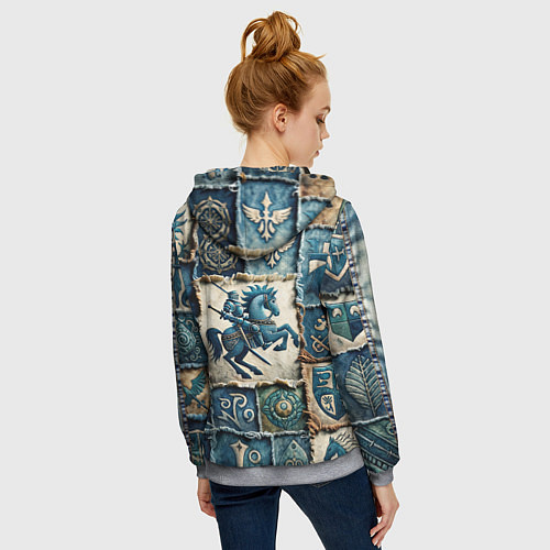 Женская толстовка на молнии Рыцарь на пэчворк дениме / 3D-Меланж – фото 4