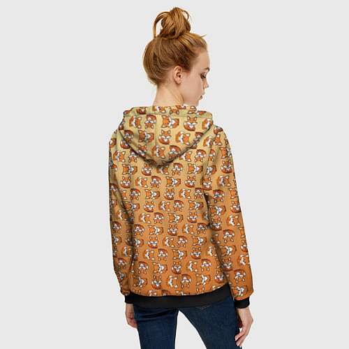 Женская толстовка на молнии Паттерн из милых лисят / 3D-Черный – фото 4