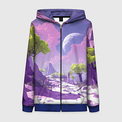 Женская толстовка на молнии Фиолетовые горы зеленые деревья и космос