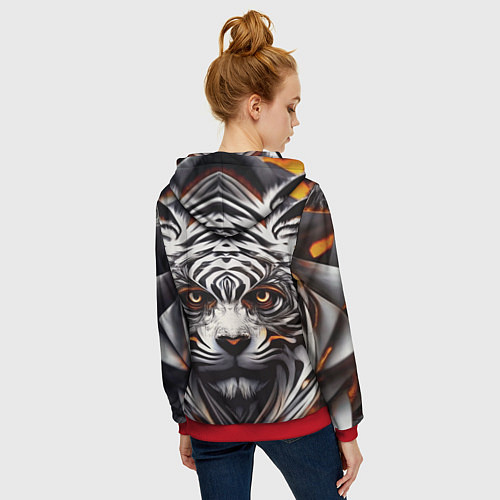 Женская толстовка на молнии Абстракция: тигр / 3D-Красный – фото 4