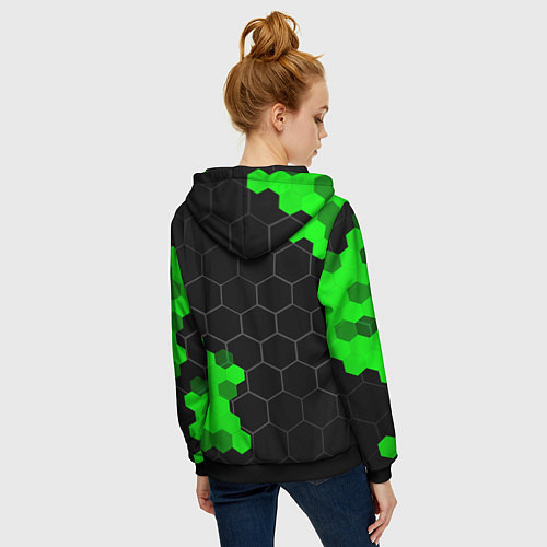 Женская толстовка на молнии Lamborghini green sport hexagon / 3D-Черный – фото 4