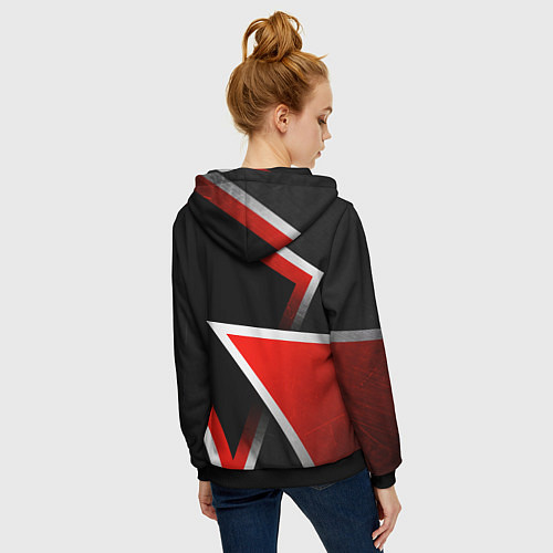 Женская толстовка на молнии Honda - красные треугольники / 3D-Черный – фото 4