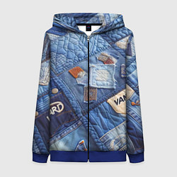 Толстовка на молнии женская Vanguard jeans patchwork - ai art, цвет: 3D-синий