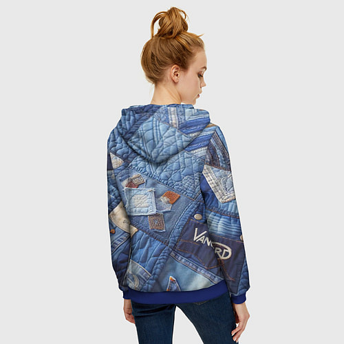 Женская толстовка на молнии Vanguard jeans patchwork - ai art / 3D-Синий – фото 4