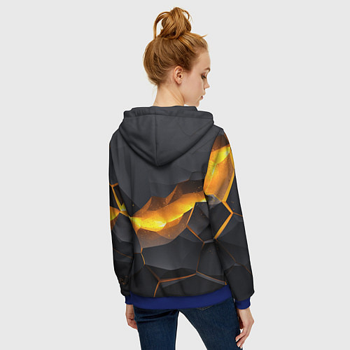 Женская толстовка на молнии Разлом черных плит и оранжевая лава / 3D-Синий – фото 4