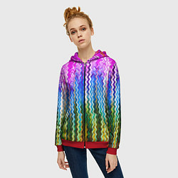 Толстовка на молнии женская Разноцветные волнистые полосы, цвет: 3D-красный — фото 2