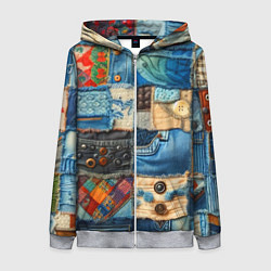 Толстовка на молнии женская Vanguard denim patchwork - ai art, цвет: 3D-меланж
