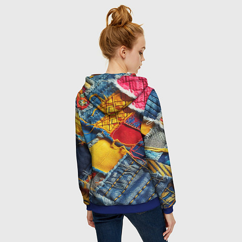 Женская толстовка на молнии Colorful denim patchwork - ai art / 3D-Синий – фото 4