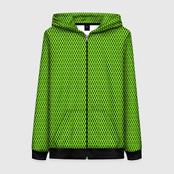 Толстовка на молнии женская Кислотный зелёный имитация сетки, цвет: 3D-черный