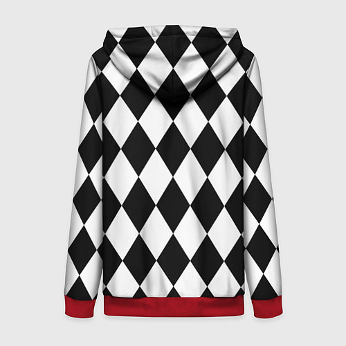 Женская толстовка на молнии Арлекин черно-белый / 3D-Красный – фото 2