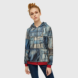 Толстовка на молнии женская Patchwork denim - vogue, цвет: 3D-красный — фото 2