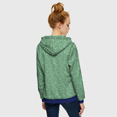 Женская толстовка на молнии Яркий зеленый однотонный цветочный узор / 3D-Синий – фото 4
