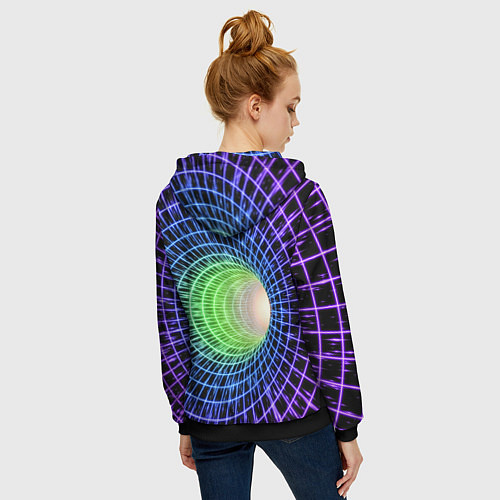 Женская толстовка на молнии Червоточина - трехцветная сетка со свечением / 3D-Черный – фото 4