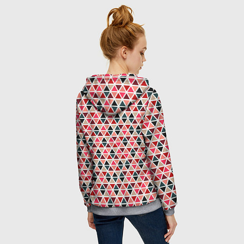 Женская толстовка на молнии Бирюзово-розовый геометричный треугольники / 3D-Меланж – фото 4
