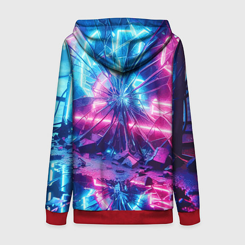 Женская толстовка на молнии Разбитая неоновая вывеска - мегаполис / 3D-Красный – фото 2