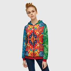 Толстовка на молнии женская Традиционный индонезийский цветочный узор в стиле, цвет: 3D-красный — фото 2