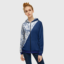 Толстовка на молнии женская Сине-белый пополам, цвет: 3D-синий — фото 2