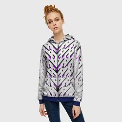 Толстовка на молнии женская Black and purple stripes on a white background, цвет: 3D-синий — фото 2