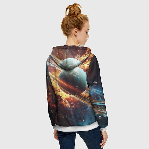 Женская толстовка на молнии Большая планета / 3D-Белый – фото 4
